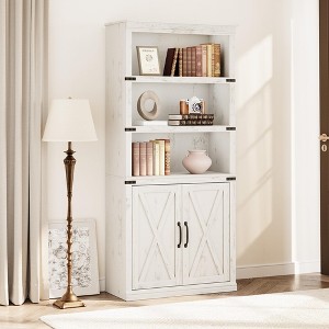 Farmhouse Bookcases with Doors, 5 Tier Bookshelf with Storage, 70 inch Tall Bookshelf and Bookcase - 1 of 4