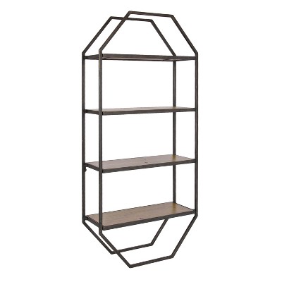 Adela Brown Wood and Metal Octagon Folding Shelf