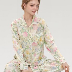 Anna-Kaci Lounge Women's Satin Floral Print Pajama Set with Long Sleeve Button Up Shirt and Matching Relaxed Fit Pants - 1 of 4