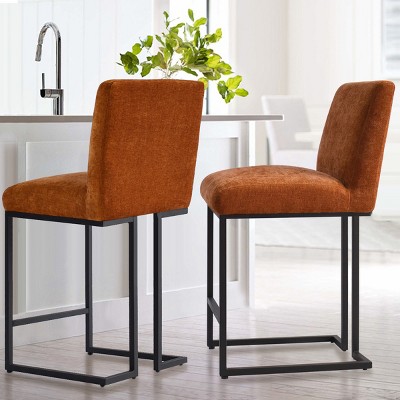 Mason 25" Bar Stool, Contemporary Armless Upholstered Fabric With Black Metal Sled Legs Counter Height Barstools(Set of 2)- Maison Boucle