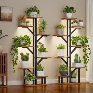 Bekrvio 8 Tier Indoor Plant Stand w/4 Grow Lights,60.83" Tall Corner Shelf w/Enlarged Wood, Metal Tree Rack for Living Room, Patio, Balcony - 1 of 4