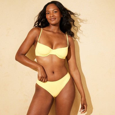 Shade & Shore Women's Seersucker Mid-Rise High Leg Medium Coverage Bikini Bottom - Shade & Shore™ Yellow M — фото 3