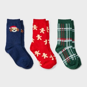Toddler 3pk Puppy Gingerbread Man Crew Socks - Cat & Jack™ - 1 of 3