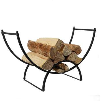 Juvale 3ft Curved Indoor Outdoor Log Firewood Storage Rack & Holder, Fireplace Accessories, Black