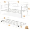 Homhougo Twin Daybed with Trundle Metal Guest Sofa Bed Frame , Heavy Duty Metal Slats White - 2 of 4