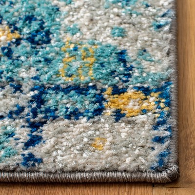 Hand-Knotted Grey and Turquoise Synthetic Rectangular Area Rug