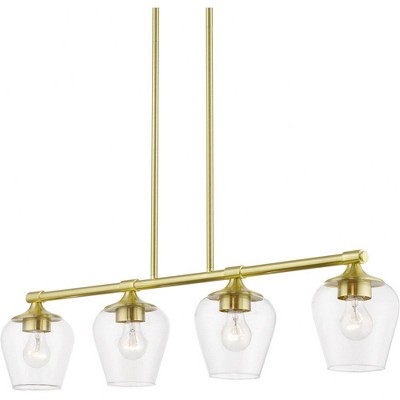 Elegant Satin Brass Linear Chandelier with Clear Glass Shades