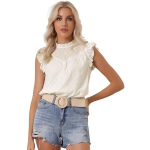 Allegra K Women's Summer Casual Ruched Short Sleeves Crew Neck Solid Slim Fit Blouse - 1 of 4