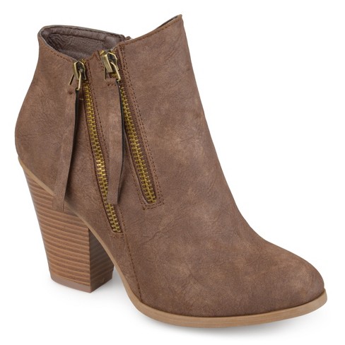 Journee Collection Womens Vally Inside Zip Stacked Heel Booties Brown 8.5wd Target
