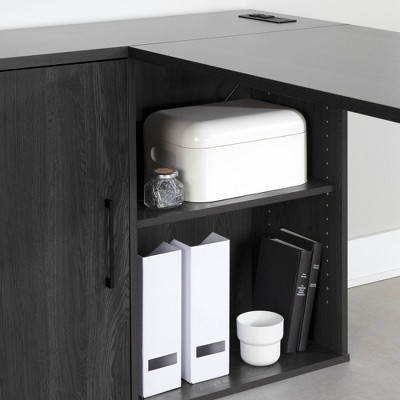 Gray Oak L-Shaped Corner Desk with USB Port and Filing Cabinet