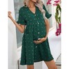 Womens Maternity Dress Swiss Dot V Neck Short Sleeve Button Down Summer Casual Baby Shower Mini Dresses - 3 of 4