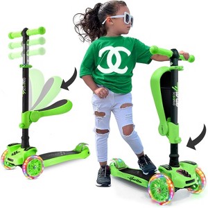 Hurtle ScootKid 3-Wheel Toddler Toy Scooter with LED Lights, Ages 1+, Fold-Out Seat - 1 of 4