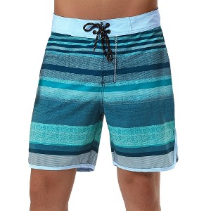 INSPIRE CHIC Men's Summer Beach Casual Color Block Striped Drawstring Board Shorts - 1 of 4