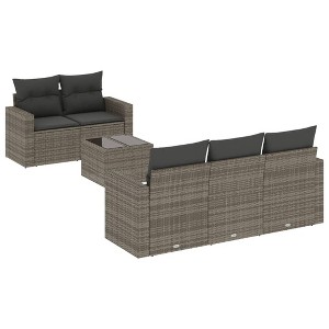 vidaXL Patio Sofa Set with Cushions Outdoor Furniture 6 Piece Poly Rattan - Gray - 1 of 4