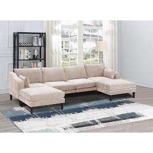 NicBex Couches for Living Room 6pcs Modular Sectional Sleeper Sofa Set Modern Upholstered U-Shaped Sofa Couch with Ottoman, Pink - 1 of 4