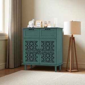 2-Door 2-Drawer Cabinet, American Furniture Style, Adjustable Shelves, Solid Wood Feet for Bedroom, Living Room, or Study - 1 of 4