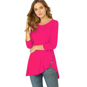 Allegra K Women's 3/4 Sleeve Round Neck Button Decor Casual Stretchy Tunic Tops - 1 of 4