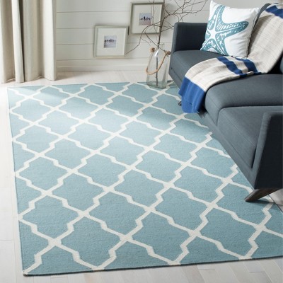 Handwoven Light Blue/Ivory Geometric Wool 3' x 5' Rug