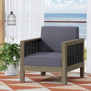 Okak Patio Accent Chairs with Wicker Frame,Set of 1/3,Upholstered Outdoor Armchair Acacia Club Chair for Backyard,Patio&Garden,400lbs Max - 1 of 4