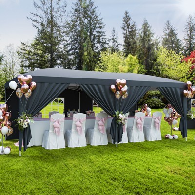 Garvee 10x20 Pop Up Canopy Tent with 6 Removable Sidewalls, Easy Up Outdoor Canopy Tents for Parties with 3 Adjustable Heights, Stakes X18, Ropes X6