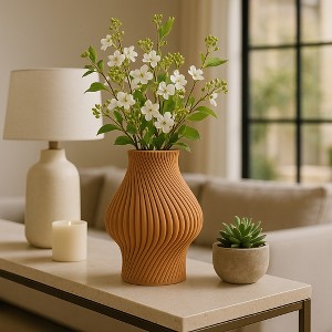 Decorative Sculptural 3D Printed Vase for Living Room Decor - Stylish Home Decor Accent for Office Spaces, Bedroom, or Table Decor - 15", Yellow - 1 of 4