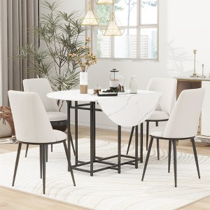 ChicFurnit Dining Sets Extendable Round Table Set with Faux Marble Top Chairs for Kitchen Dining Room, Beige and White, 28.25"*21.63"*19.88" - 1 of 4