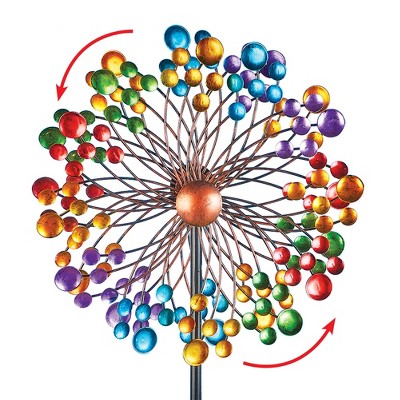 Collections Etc Vibrant Double-Sided Rainbow Metal Wind Spinner Lawn Stake