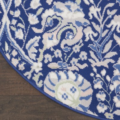 Navy Multicolor Floral Round 8' Synthetic Area Rug