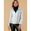INSPIRE CHIC Women's Holographic Shiny Zipper Metallic Down Puffer Jacket - 3 of 4