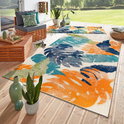 Arles Palm Floral Leaves Multi-Color Synthetic 5' x 7' Area Rug