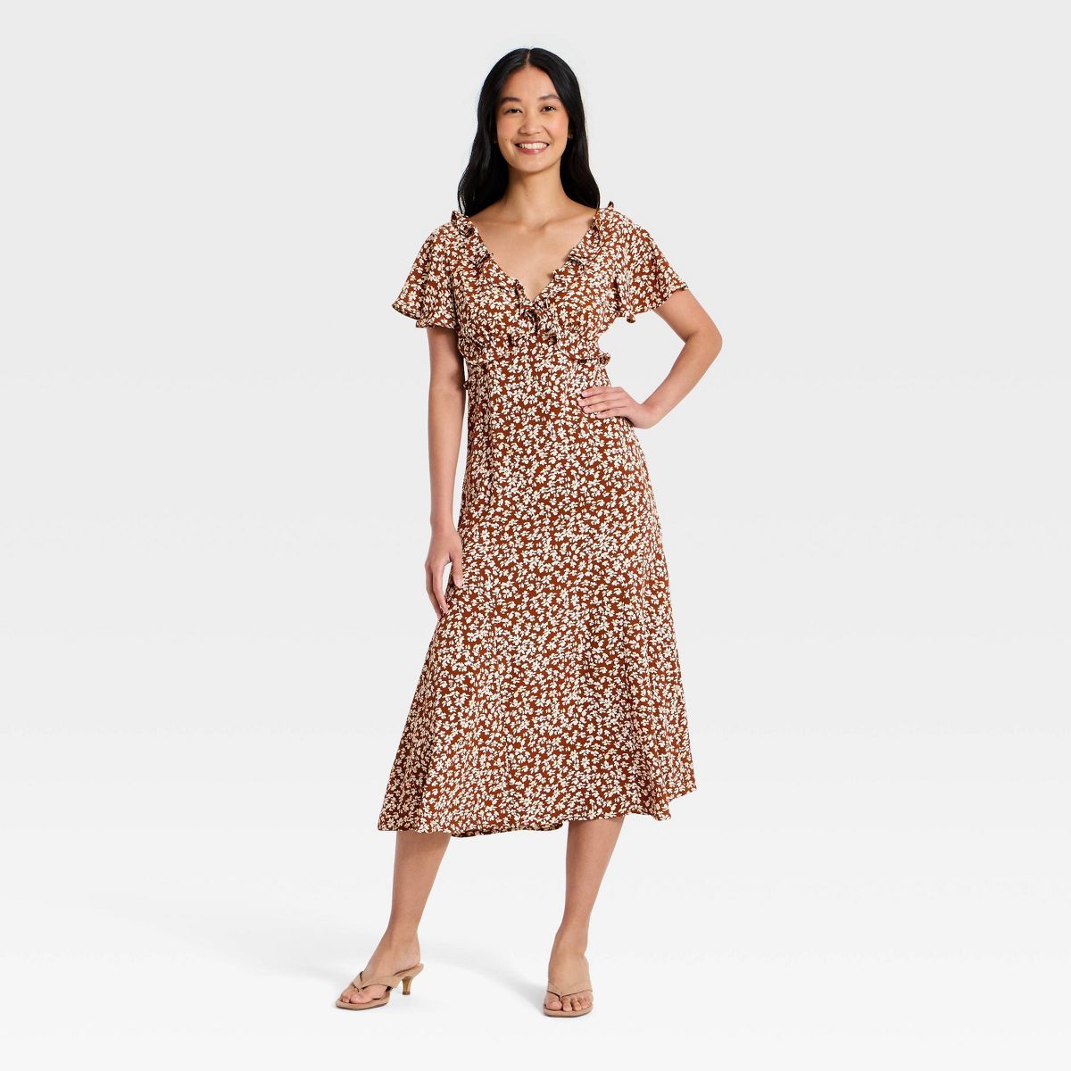 Women's Short Flutter Sleeve V-Neck Midi Dress - A New Day™ - thumbnail 7