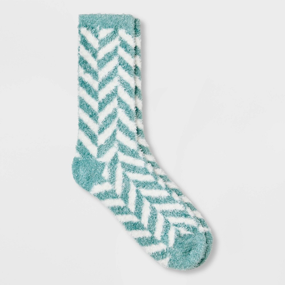 Size 4-10 Women's Herringbone Cozy Crew Socks - A New Day Blue/Ivory 4-10