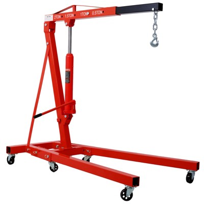 VisioGear 2 Ton Folding Engine Hoist, Cherry Picker Shop Crane Hoist Lift with 6 Caster Wheels, Red, 63.5"*38"*102.5"