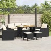 vidaXL 6 Piece Patio Sofa Set with Cushions – Black PE Rattan, Cream White Fabric, Acacia Wood Tabletop – Outdoor Garden Furniture Patio - 2 of 4