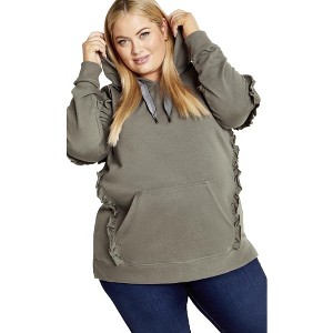Avenue Women's Plus Size Frill Plain Hoodie - 1 of 4