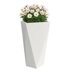 LeisureMod Aloe 3-Piece Tapered Square Stone Planter Set with Drainage Holes, Weather-Resistant for Indoor/Outdoor Use - 1 of 4