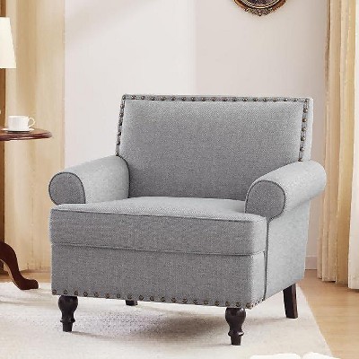 CAVINAS Linen Accent Chair with Mid-Height Rivet Backrest,Mid-Century Upholstered Living Room Chairs,Reading Chairs for Living Room