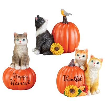 Collections Etc Hand-Painted Harvest Pumpkin Cat Sitters - Set of 3