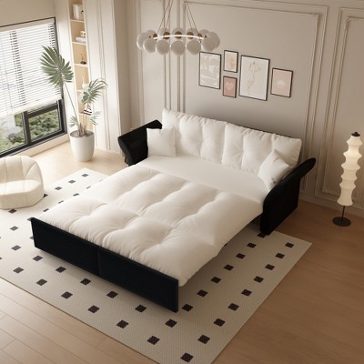 Lycvki 74.8" Queen Pull Out Sofa Bed, 3-in-1 Convertible Sleeper Tufted Sofa with 2 Soft Pillows