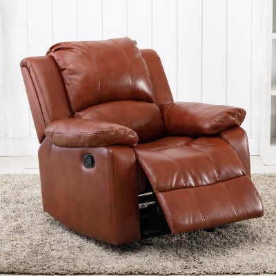 Clifton Caramel Faux Leather Glider Recliner with Wood Frame