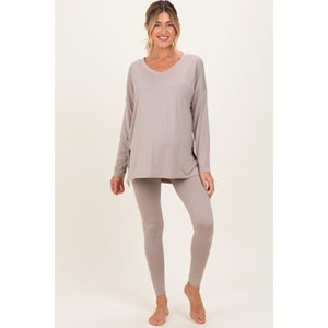Pinkblush Beige Brushed Knit Maternity Oversized Top and Legging Set - 1 of 4