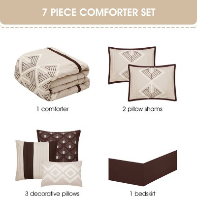 Queen Brown Microfiber Geometric Comforter Set