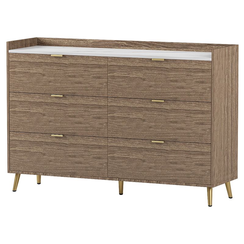 55.1" 6 Drawer Dresser with Marbling Worktop, Mordern Storage Cabinet with Metal Leg and Handle - ModernLuxe, 4 of 9