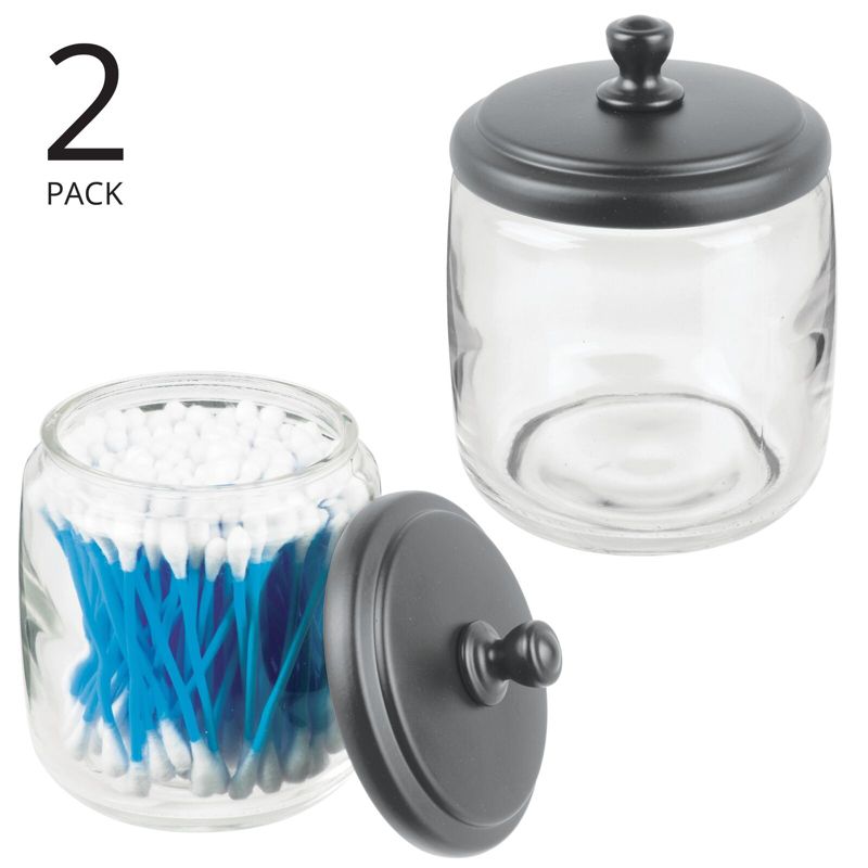 mDesign Round Glass Apothecary Canister Jar with Steel Lid, 2 Pack, 2 of 9