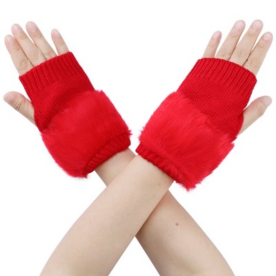 INSPIRE CHIC Women's Elastic Faux Fur Knit Half Finger Thumb Hole Wrist Sleeves Gloves for Windproof Dress 1Pair