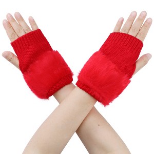 INSPIRE CHIC Women's Elastic Faux Fur Knit Half Finger Thumb Hole Wrist Sleeves Gloves for Windproof Dress 1Pair - 1 of 4