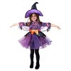Joyfy Halloween Witch Costume for Child Girl Orange Purple Witch Costume Toddler Witch Outfit Set with Broom for Kids Halloween Party - 3 of 4