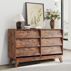 6 Drawer Dresser, 57" Wide Vintage Chest of Drawers with Bevel Design, Modern Dresser TV Stand for Bedroom, Living Room, Entryway and Closet - 1 of 4
