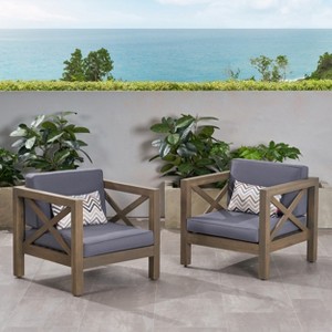 Christopher Knight Home Brava Outdoor Acacia Wood Club Chairs with Water Resistant Cushions (Set of 2) - 1 of 4