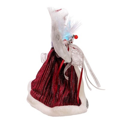 14-Inch White, Silver, and Burgundy Angel Tree Topper with LED Lights